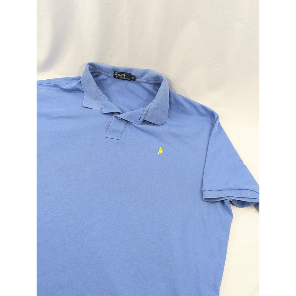 VTG Polo Ralph Lauren Shirt Men 4XB Blue Soft Pony Jockey Cotton Solid Big